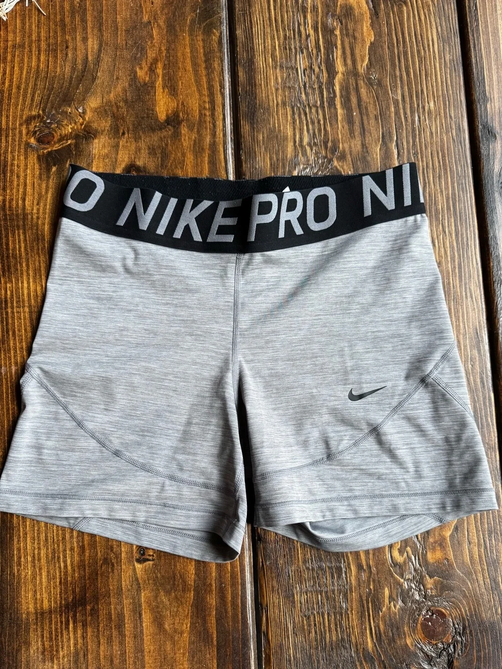 Nike Pro Light Gray Women's Shorts with Black Branded Waistband